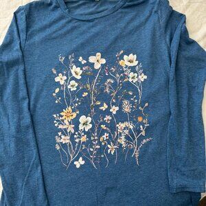 Blue floral long sleeved T shirt    New!
